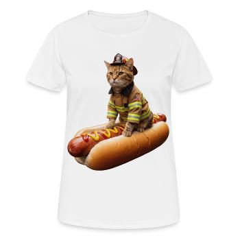 Chat pompier drôle sur un hot-dog - T-shirt respirant Femme - blanc - Devant - AI Model Female 172 dark (172cm)