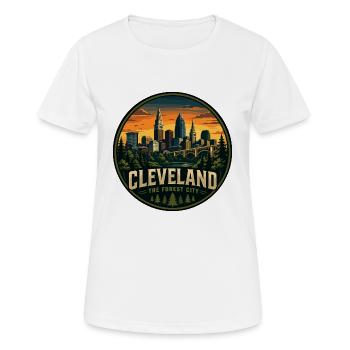 Cleveland The Forest City Retro Sunset Badge - Women's Breathable T-Shirt - white - Front - AI Model Female 172 dark (172cm)