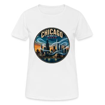 Chicago The Windy City Retro Skyline Badge - Women's Breathable T-Shirt - white - Front - AI Model Female 172 dark (172cm)