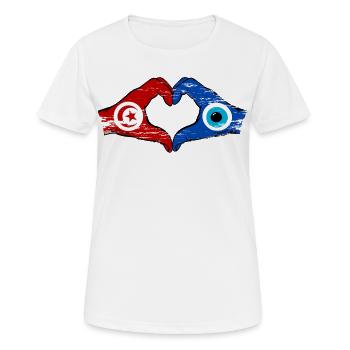 Drapeau du nazar de Tunisie Mains en forme de cœur utilisé - T-shirt respirant Femme - blanc - Devant - AI Model Female 172 dark (172cm)