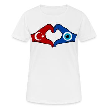 Turkey Nazar Flag Hands Heart Shape - Women's Breathable T-Shirt - white - Front - AI Model Female 172 dark (172cm)