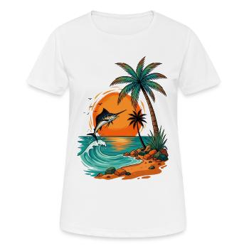 Pêche sauteuse à la plage tropicale Sunset Palm Sea - T-shirt respirant Femme - blanc - Devant - AI Model Female 172 dark (172cm)