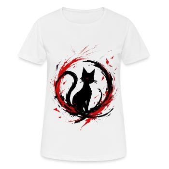 Yokai Nekomata Enso - Mystical Black Cat Sumi-e - Women's Breathable T-Shirt - white - Front - AI Model Female 172 dark (172cm)