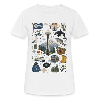 Seattle | Space Needle, Café & Nature - T-shirt respirant Femme - blanc - Devant - AI Model Female 172 dark (172cm)