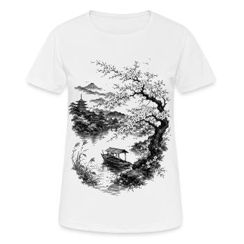 Japanese nature with cherry tree and Mount Fuji - Women's Breathable T-Shirt - white - Front - AI Model Female 172 dark (172cm)