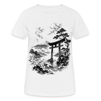 Japanese nature with torii and Fuji - Women's Breathable T-Shirt - white - Front - AI Model Female 172 dark (172cm)