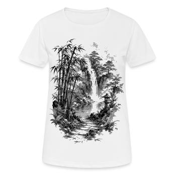 La nature japonaise avec du bambou et une cascade - T-shirt respirant Femme - blanc - Devant - AI Model Female 172 dark (172cm)