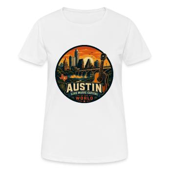 Austin Live Music Capital Retro Guitar Emblem - Women's Breathable T-Shirt - white - Front - AI Model Female 172 dark (172cm)