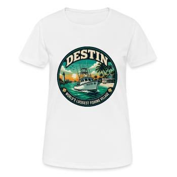 Emblème rétro du village de pêcheurs le plus chanceux de Destin - T-shirt respirant Femme - blanc - Devant - AI Model Female 172 dark (172cm)