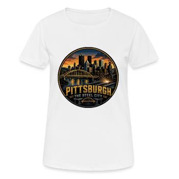 Pittsburgh Steel City Retro Bridge Schweißabzeichen - Frauen T-Shirt atmungsaktiv - Weiß - Vorne - AI Model Female 172 dark (172cm)