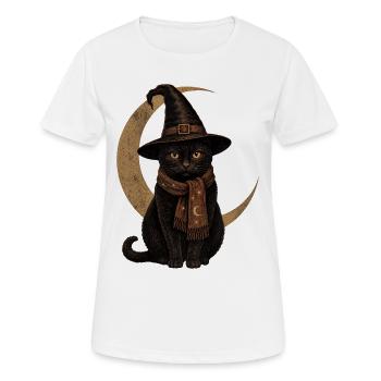 T-shirt vintage d’Halloween Chat Noir Chapeau de Sorcière - T-shirt respirant Femme - blanc - Devant - AI Model Female 172 dark (172cm)