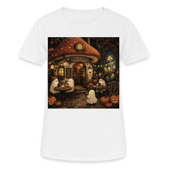 Mushroom House Café Retro Mural Ghosts Autumn Decoration - Women's Breathable T-Shirt - white - Front - AI Model Female 172 dark (172cm)