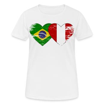 Drapeau du Brésil Pérou Mains en forme de cœur utilisé - T-shirt respirant Femme - blanc - Devant - AI Model Female 172 dark (172cm)