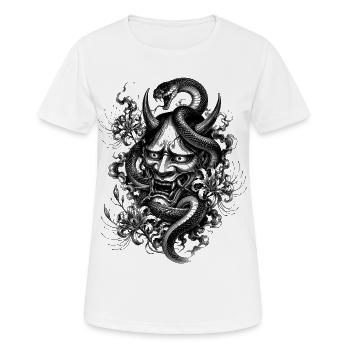 Masque Hannya avec serpent dans le style Irezumi - T-shirt respirant Femme - blanc - Devant - AI Model Female 172 dark (172cm)