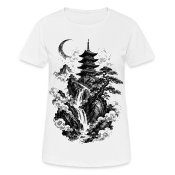 Japanese nature with pagoda and waterfall - Women's Breathable T-Shirt - white - Front - AI Model Female 172 dark (172cm)