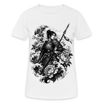 Japanese Samurai Warrior in Irezumi Style - Women's Breathable T-Shirt - white - Front - AI Model Female 172 dark (172cm)