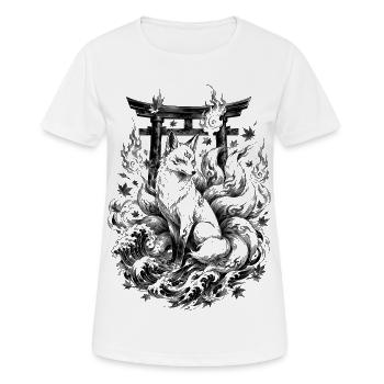 Japanese Kitsune Fox in Irezumi Style - Women's Breathable T-Shirt - white - Front - AI Model Female 172 dark (172cm)