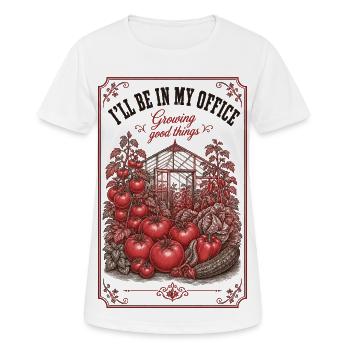 Je serai dans mon bureau à cultiver de bonnes choses en jardinant - T-shirt respirant Femme - blanc - Devant - AI Model Female 172 dark (172cm)