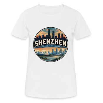 Retro Shenzhen Bay Skyline Badge - Women's Breathable T-Shirt - white - Front - AI Model Female 172 dark (172cm)
