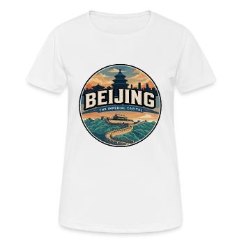 Badge rétro de voyage de la Grande Muraille de Pékin - T-shirt respirant Femme - blanc - Devant - AI Model Female 172 dark (172cm)