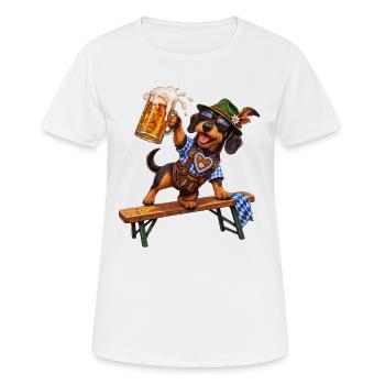 Teckel drôle avec de la bière en costume bavarois - T-shirt respirant Femme - blanc - Devant - AI Model Female 172 dark (172cm)