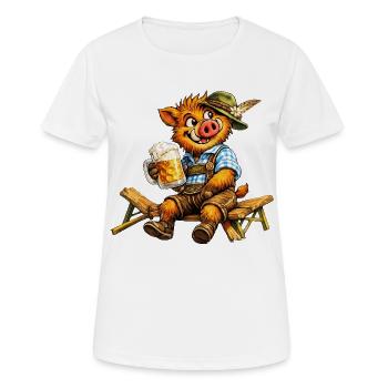 Sanglier drôle avec bière et costume bavarois - T-shirt respirant Femme - blanc - Devant - AI Model Female 172 dark (172cm)
