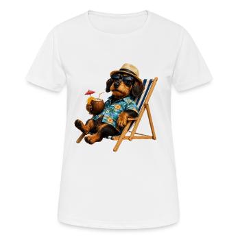 Funny dachshund with sunglasses and cocktail - Women's Breathable T-Shirt - white - Front - AI Model Female 172 dark (172cm)