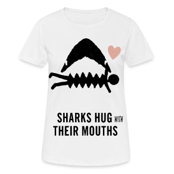 Les requins se serrent dans leurs bras avec leur bouche - T-shirt respirant Femme - blanc - Devant - AI Model Female 172 dark (172cm)