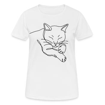 Silhouette du chat endormi aux lignes noires - T-shirt respirant Femme - blanc - Devant - AI Model Female 172 dark (172cm)