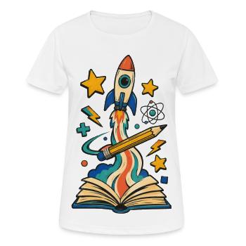 Start of school rocket from book with pencil - Women's Breathable T-Shirt - white - Front - AI Model Female 172 dark (172cm)