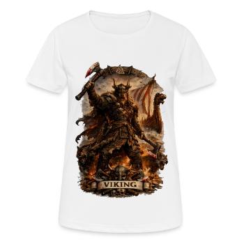 Ferocious Viking Warrior in Firelit Banner - Women's Breathable T-Shirt - white - Front - AI Model Female 172 dark (172cm)