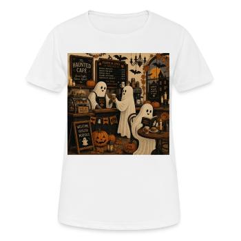 Halloween café with ghosts and pumpkins trend - Women's Breathable T-Shirt - white - Front - AI Model Female 172 dark (172cm)