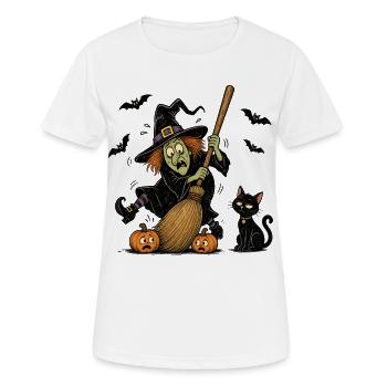Motif vintage effrayant de la sorcière Halloween Chat citrouille - T-shirt respirant Femme - blanc - Devant - AI Model Female 172 dark (172cm)