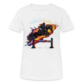 Sauter au néon – Sports équestres et saut d’obstacles - T-shirt respirant Femme - blanc - Devant - AI Model Female 172 dark (172cm)