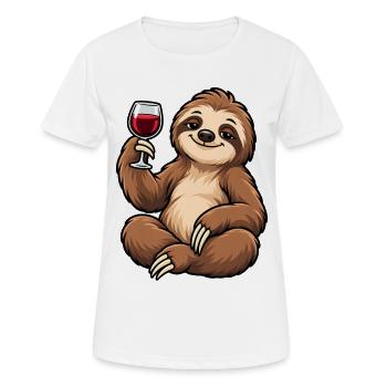 Relaxed sloth with red wine - Women's Breathable T-Shirt - white - Front - AI Model Female 172 dark (172cm)