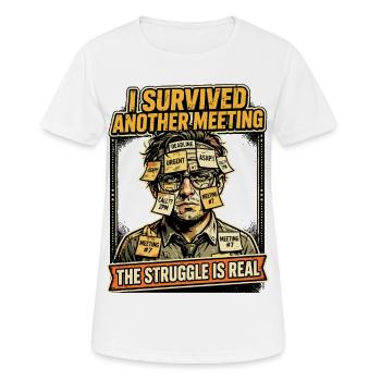 Meeting Survives Office Stress Humor - Women's Breathable T-Shirt - white - Front - AI Model Female 172 dark (172cm)