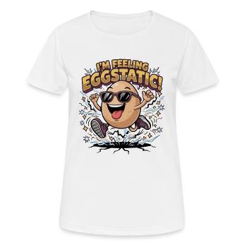 I’m Feeling Eggstatic – Energetic Egg Cartoon Pun - Women's Breathable T-Shirt - white - Front - AI Model Female 172 dark (172cm)