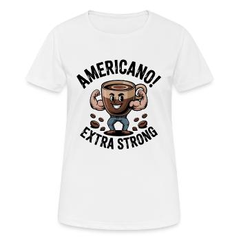 Strong Americano – Flexing Coffee Cup Cartoon - Women's Breathable T-Shirt - white - Front - AI Model Female 172 dark (172cm)