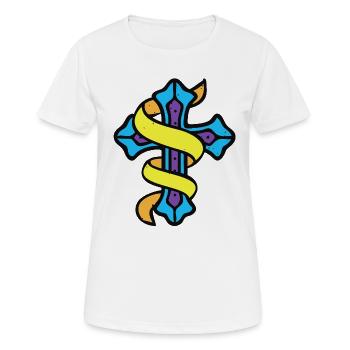 Emblème de la croix rubanée - T-shirt respirant Femme - blanc - Devant - AI Model Female 172 dark (172cm)