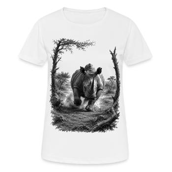 Le rhinocéros sauvage dans la nature dans le style du dessin artistique - T-shirt respirant Femme - blanc - Devant - AI Model Female 172 dark (172cm)