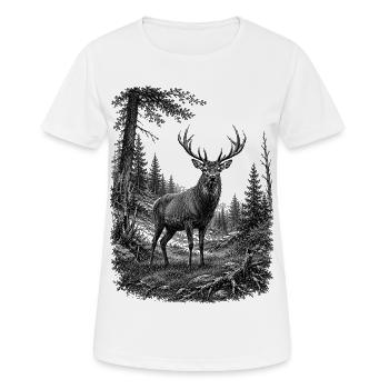 Majestic Deer in Nature in Drawing Style - Women's Breathable T-Shirt - white - Front - AI Model Female 172 dark (172cm)