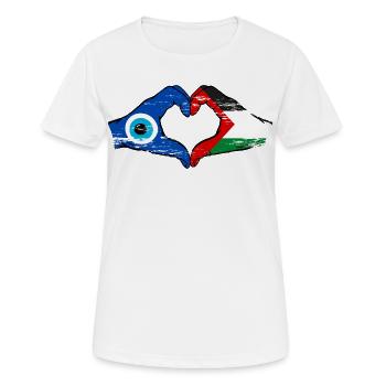 Palestine Nazar Flag Hands Heart Shape Used - Women's Breathable T-Shirt - white - Front - AI Model Female 172 dark (172cm)