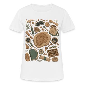 Chasse aux fossiles | Paléontologie et ammonites - T-shirt respirant Femme - blanc - Devant - AI Model Female 172 dark (172cm)