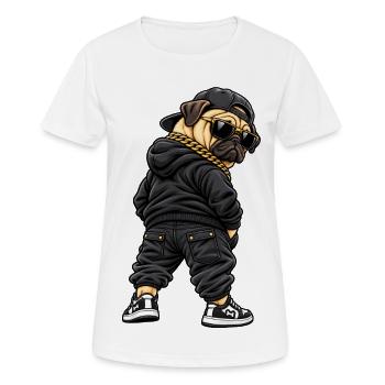 Cool gangster pug in streetwear style - Women's Breathable T-Shirt - white - Front - AI Model Female 172 dark (172cm)