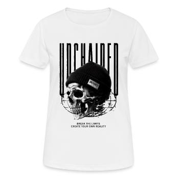 Crâne avec tuque déchaîné - T-shirt respirant Femme - blanc - Devant - AI Model Female 172 dark (172cm)