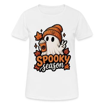 Fantôme de la saison effrayante avec chapeau citrouille - T-shirt respirant Femme - blanc - Devant - AI Model Female 172 dark (172cm)