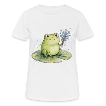 Grenouille mignonne avec des fleurs de myosotis - T-shirt respirant Femme - blanc - Devant - AI Model Female 172 dark (172cm)