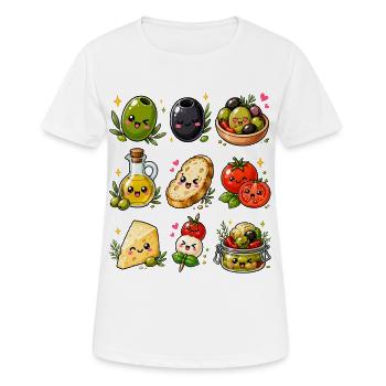 Kawaii Olives | Mediterranean cuisine - Women's Breathable T-Shirt - white - Front - AI Model Female 172 dark (172cm)