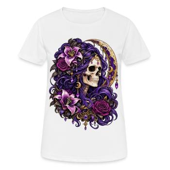 Schädelfrau, Mondblumen, Lila, Gotisch, - Frauen T-Shirt atmungsaktiv - Weiß - Vorne - AI Model Female 172 dark (172cm)