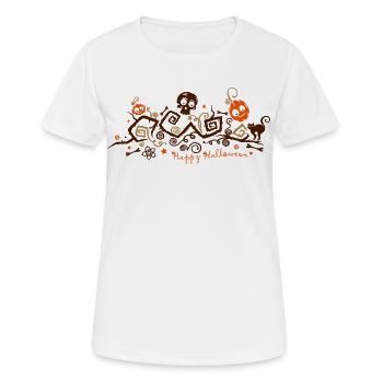 Halloween ornament with pumpkins and skull. - Women's Breathable T-Shirt - white - Front - AI Model Female 172 dark (172cm)